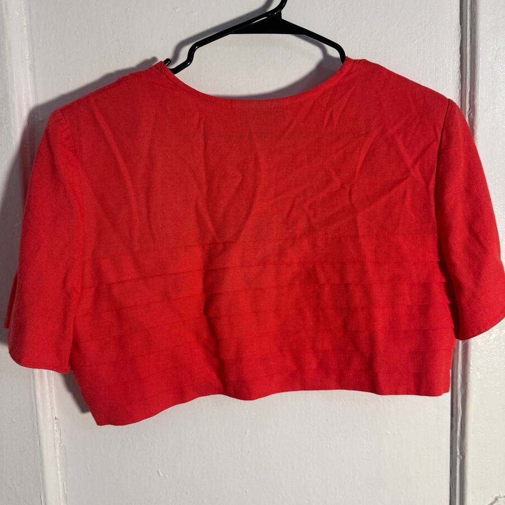 Vintage Traces Red Linen Blend Cropped Bolero Festival Top Sz 12 evening summer - Picture 3 of 9